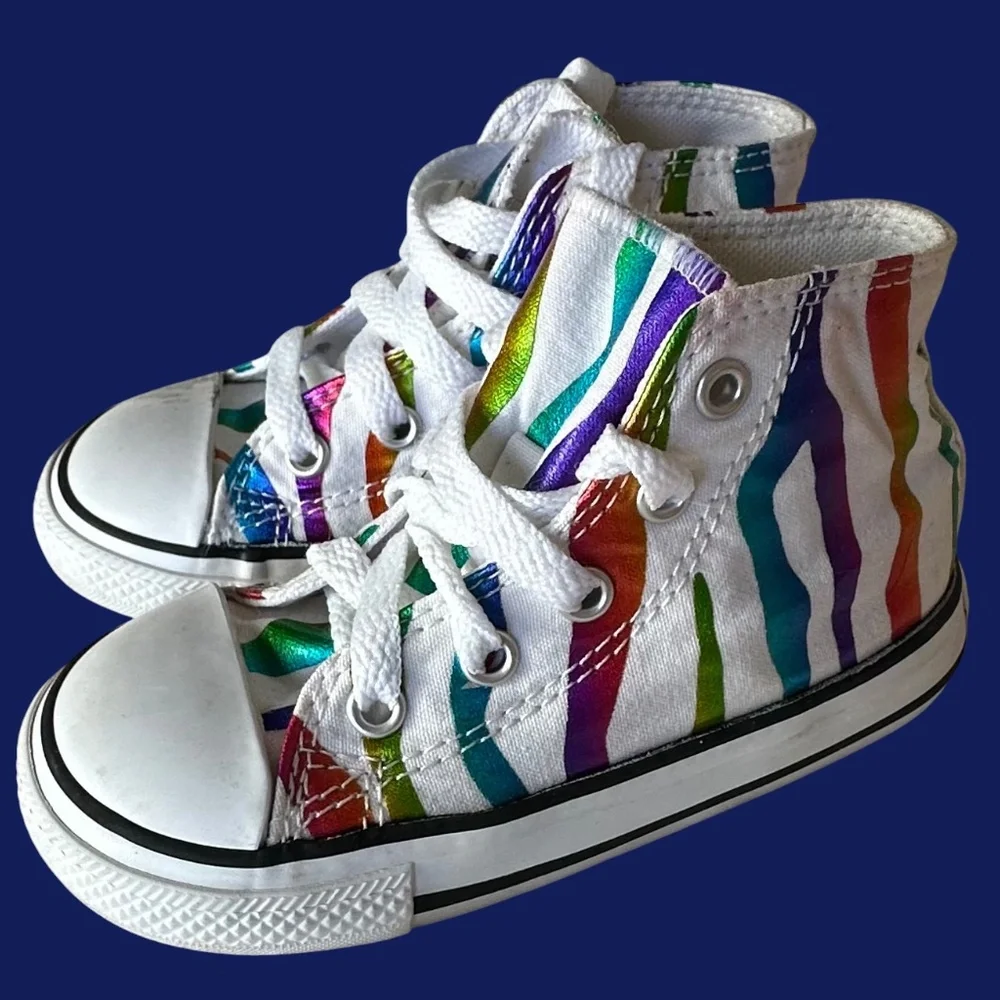 Converse All Star Shoes Sneakers Toddler Kids Sz 7 Zebra Animal Print Hi-Tops